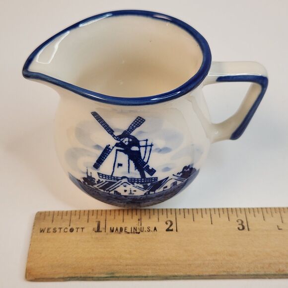 Delft Blue Mini Ceramic Creamer, Covered Sugar Bowl w/Tray Hand Painted 3 Pc Set - Picture 15 of 16